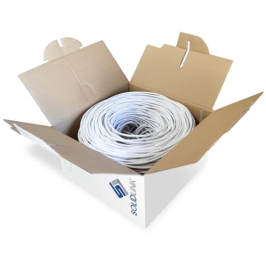 CAT5e Ethernet Cable 1000ft – 24AWG Solid CCA UTP Unshielded CAT 5e, High Speed Lan Network, RJ45 Cable, Easy Pull Box Ethernet Cord (White)