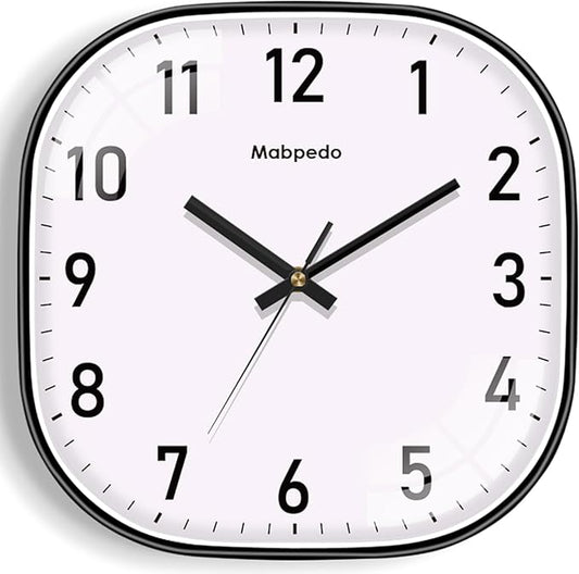 Small Wall Clock, 8 Inch Silent Non Ticking Battery Operated Clock, Square Analog Decorative Wall Clocks for Bedroom Living Room Office Home Gym Porch Decor Indoor Outdoor Clocks, Black