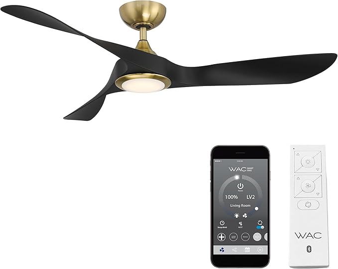 WAC Lighting Swirl 3-Blade Aluminum Smart Ceiling Fan in Soft Brass/Matte Black