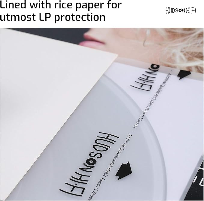 Hudson Hi-Fi Anti-Static Vinyl Record Inner Sleeves 50 Pack - Durable Clear Disc Sleeves- Protect Your LP Albums from Scratches, Dust & Dirt - Acid-Free Rice Paper Interior Disc Covers