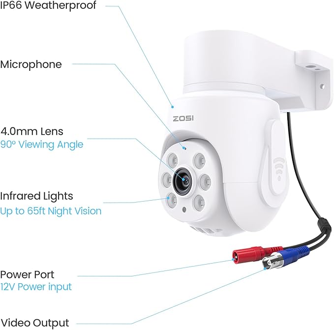 ZOSI 1080P Pan Tilt Analog HD TVI Wired Security Camera,355°View Outdoor Indoor,65ft Night Vision,One-Way Audio,Weatherproof,Only Compatible with Same Brand 1080P/5MP/4K CCTV Surveillance DVR System