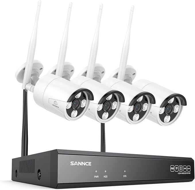 SANNCE 16CH 8MP NVR Wireless Security Camera System with 4 * 8MP Waterproof Surveillance IP Cameras,Dual-Band WiFi, H.264+ Video Coding, IP66 Outdoor Camera,Night Vision.