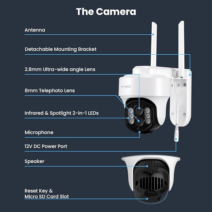 xmartO 10X Zoom Security Camera, 6MP HD Wireless PTZ Home Security System for Indoor Outdoor Surveillance, Security Camera System with Auto Tracking, 24/7 Surveillance, 2-Way Audio