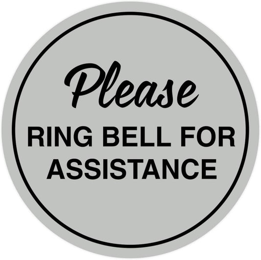 Signs ByLITA Circle Please Ring Bell For Assistance Wall or Door Sign | Easy Installation | Front Desk Reception Sign (Lt Gray) - Medium (10 Pack)