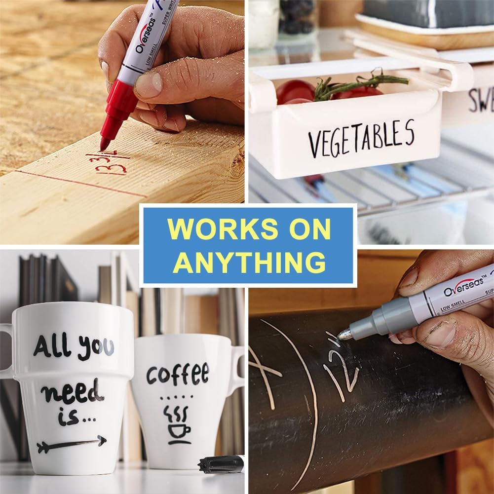 Overseas Permanent Paint Pens Yellow Markers - 2 Pack Single color Oil Based Paint Markers, Medium Tip, Quick Drying and Waterproof Marker Pen for Metal, Rock Painting, Wood, Plastic, Canvas, Mugs