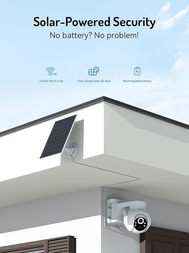 blurams Solar Outdoor Camera Wireless, 360° PTZ Security Cameras Wireless Outdoor with Human Auto Tracking, 2K IR/Color Night Vision, Battery Powered, 2.4GHz Only
