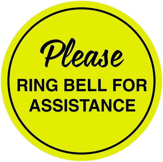 Signs ByLITA Circle Please Ring Bell For Assistance Wall or Door Sign | Easy Installation | Front Desk Reception Sign (Yellow/Black) - Small (1 Pack)
