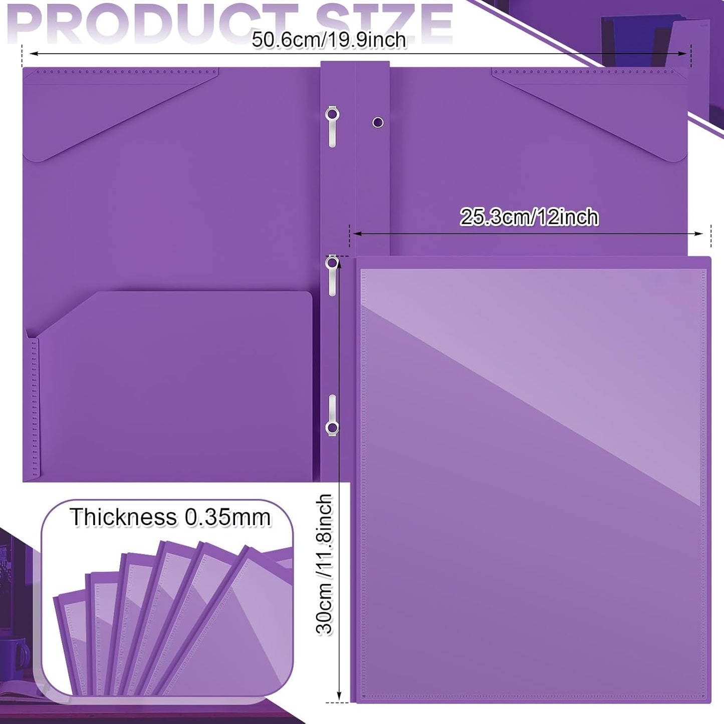 Henoyso 18 Pcs Plastic Folder with Clear Front Pocket and 3 Prong Plastic Folders with Card Slot Pocket Folders with Prongs for School Office (Purple)