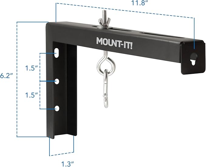 Mount-It! Projector Screen Wall Mount L-Brackets - Extra Large Wall and Ceiling Hanging Bracket for Home Projector and Movie Screens, 12 inch Mounting Hooks, 1 Pair, Black, 66 Lb Each Capacity
