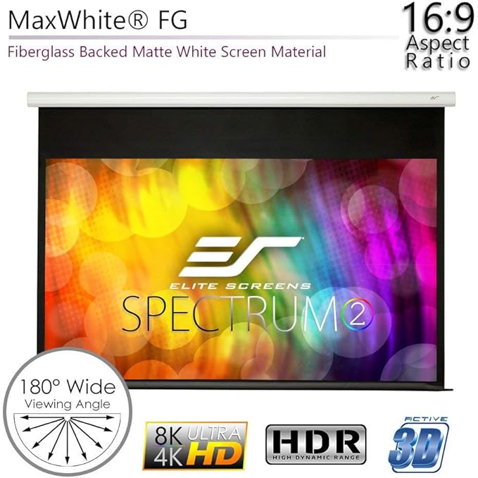 Elite Screens Spectrum2, 91-inch 16:9, 12-inch Drop, Electric Motorized Drop Down Projection Projector Screen, SPM91H-E12