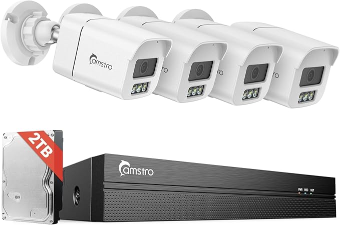 4K PoE Security Camera System, 4 Pcs Metal Casing Wired Cameras with 4K 8CH NVR & 2TB HDD, Smart Human/Vehicle/Pet/Parcel Detection, 100ft Night Vision, H.265+ 24/7 Recording for Home