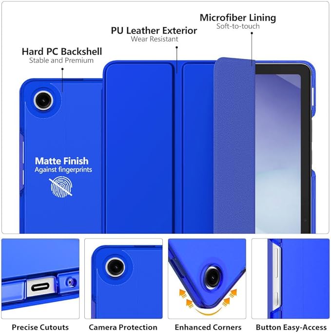 MoKo Case for Galaxy Tab A11+ Plus/A9+ 11-Inch 2025/2023, Slim Stand Protective Smart Cover with Hard PC Translucent Back Shell for Galaxy Tab A11+/A9 Plus Tablet, Auto Wake/Sleep, Klein Blue
