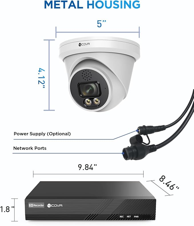 4COVR PoE Security Camera System, 2 Way Audio Talk & Smart Color Night Vision, 8X 5MP IP67 IP Dome Camera, 4K 8CH H.265 NVR 2TB HDD, AI Human Vehicle Detection, 24/7 Recording, LY97KA5M0808