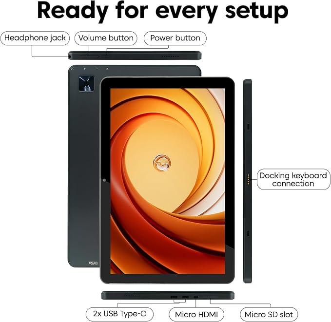 Fusion5 10.1” Windows 11 Professional Tablet PC - 16GB RAM, 512GB SSD, Intel 13th Gen, Full HD, USB C, Micro HDMI - 10 Inch Ultra Slim Windows Tablet Computer, Expandable Storage