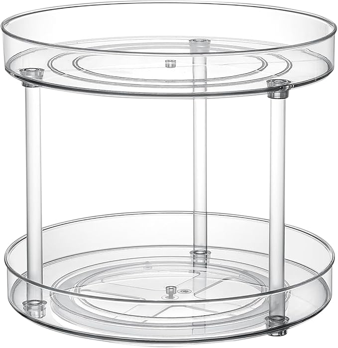 Clear Lazy Susan Organizer, Spice Rack Kitchen Cabinet Turntable, Pantry and Fridge Rotating Storage, Makeup Vanity for Skincare, Perfume, Cosmetic Dresser