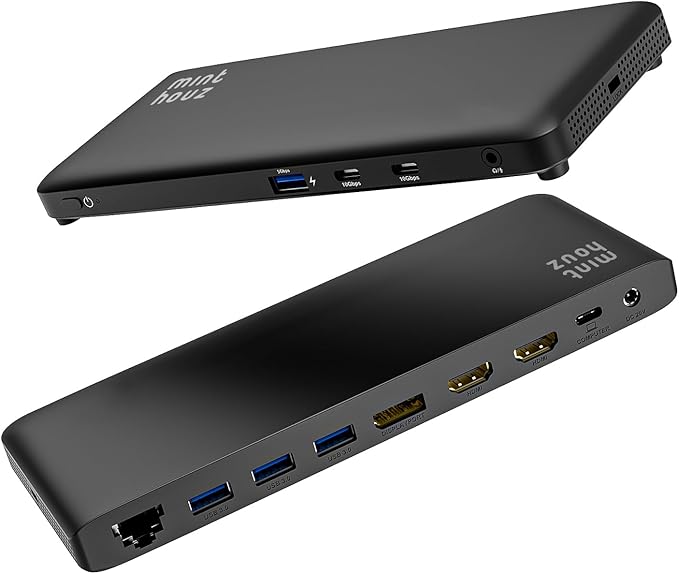 Minthouz 12 IN 1 Docking Station with 100W Charging, Triple Display, 1000Mbps LAN Port, Laptop Docking Station Monitor Single 8K or Triple 4K, 4X USB-A, 2X USB-C, Ethernet Port, for Windows Mac Chrome