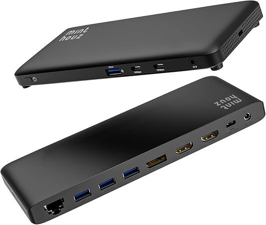 Minthouz 12 IN 1 Docking Station with 100W Charging, Triple Display, 1000Mbps LAN Port, Laptop Docking Station Monitor Single 8K or Triple 4K, 4X USB-A, 2X USB-C, Ethernet Port, for Windows Mac Chrome