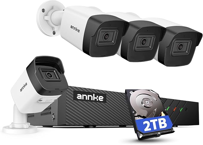 ANNKE H500 8CH 4pcs 3K 5MP Camera PoE Security System, H.265+ NVR with 2TB Hard Drive, Outdoor Bullet IP Cam, Color Night Vision, Built-in Mic&SD Card Slot, Smart Motion Detection, Works with Alexa