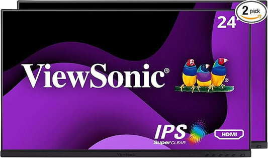 ViewSonic VG2448A-2_H2 24 Inch Dual Pack Head-Only 1080p IPS Monitor with Ultra-Thin Bezels, HDMI, DisplayPort, USB, and VGA for Home and Office,Black