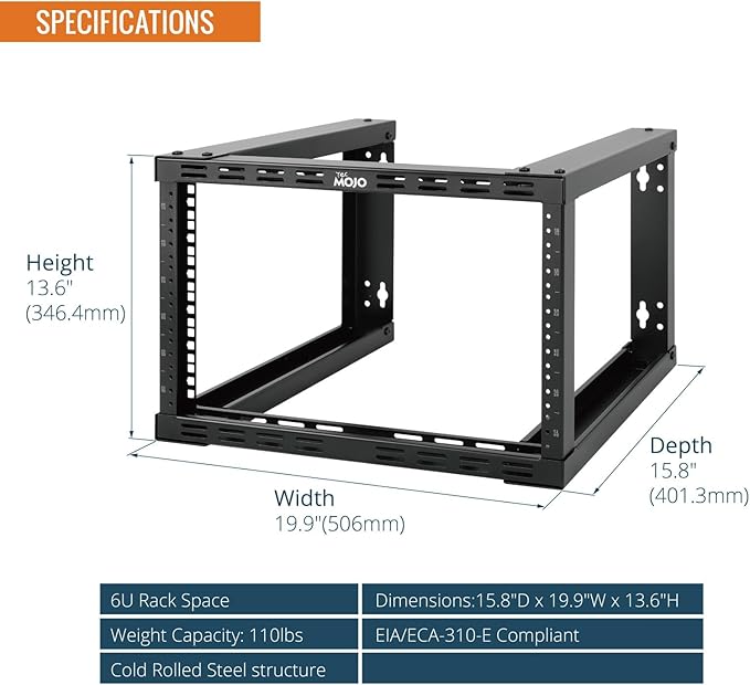 Tecmojo 6U Fixed Wall Mount Network Rack 15.8inch Depth Open Frame for Server Data/AV/IT/Communication/Computer Equipment/Patch Panel Heavy Duty