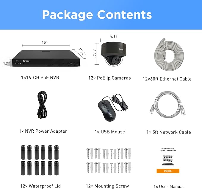 16 Channel Security Camera System 4K PoE, 12x 8MP IK10 Vandal Proof Dome Camera with AI Human Vehicle Detection, Built-in Mic, Remote Access 24-7 Recording, 4K 16CH NVR 4TB HDD, PD54B1216-8M