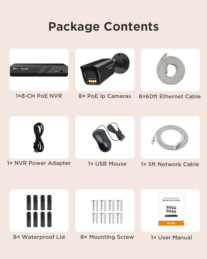 8 Channel PoE Security Camera System, 8PCS 5MP Bullet IP Camera with 2 Way Audio, Smart Color Night Vision, AI Human Vehicle Detection, Remote Access, 4K 8CH NVR with 2TB HDD, PB65B0808-5MD