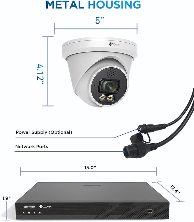 4COVR 16 Channel Security Camera System, 2-Way Talk & Smart Full Color Night Vision, AI Smart Detection, 4TB NVR Surveillance for Business, 12X 8MP Commercial Dome IP Camera IP67, LY97KA8M1612