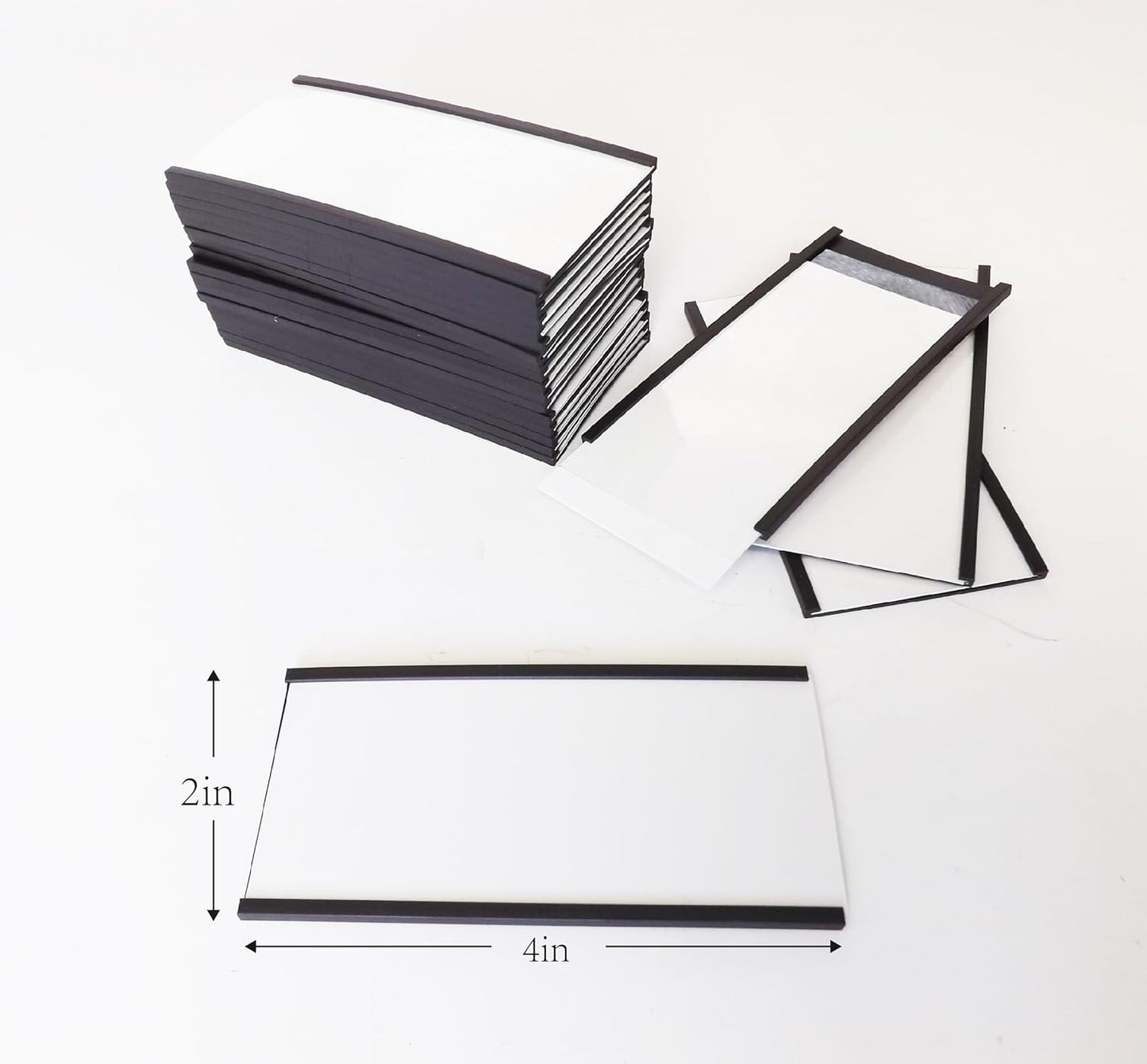 40 Pack C-Channel Magnetic Label Holders (2″ x 4″) with Paper Inserts & Clear Covers – Durable Magnetic Shelf & File Cabinet Labels for Metal Surfaces