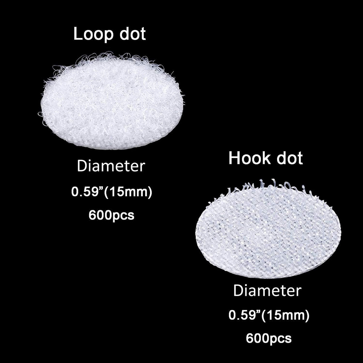 1200Pcs (600 Pairs) 0.59in/15mm Diameter Hook and Loop Self Adhesive Dots Tapes, White Nylon Sticky Back Dots, Fastener Round Tapes for Home, Office and Classroom