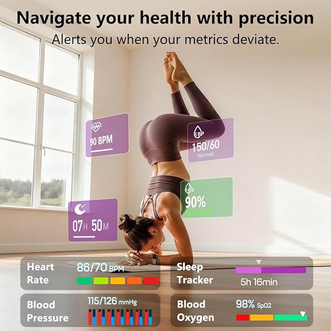 MorePro Health Fitness Tracker with Blood oxy-gen Monitor and 24/7 Heart Rate and Blood Pressure, Sleep Monitor, 120+ Sport Modes Waterproof Fitness Watch for Women Men Android iOS