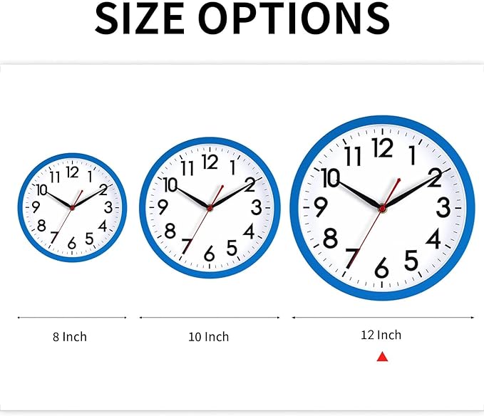 AKCISOT 12 Inch Wall Clock Silent Non Ticking Modern Wall Clocks Battery Operated, Analog Classic Clock Decorative for Bedroom, Kitchen, Home Office, Bathroom, School, Living Room(Blue)