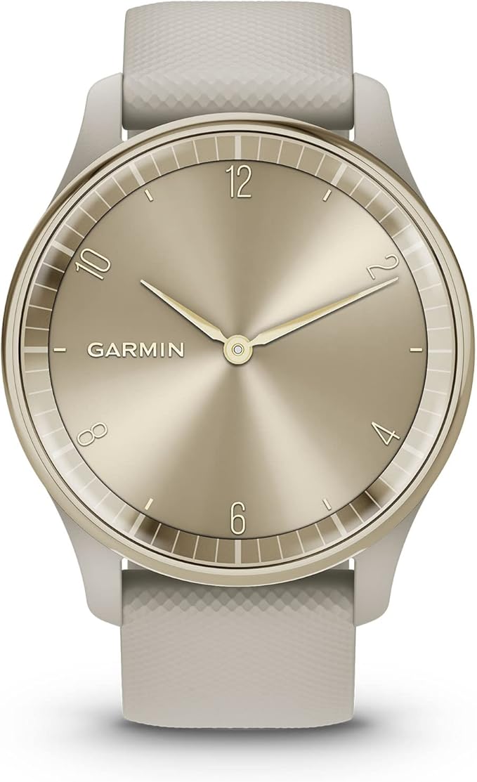 Garmin Vivomove Trend - Cream Gold Stainless Steel Bezel with French Gray Case & Silicone Band (Renewed), Adjustable