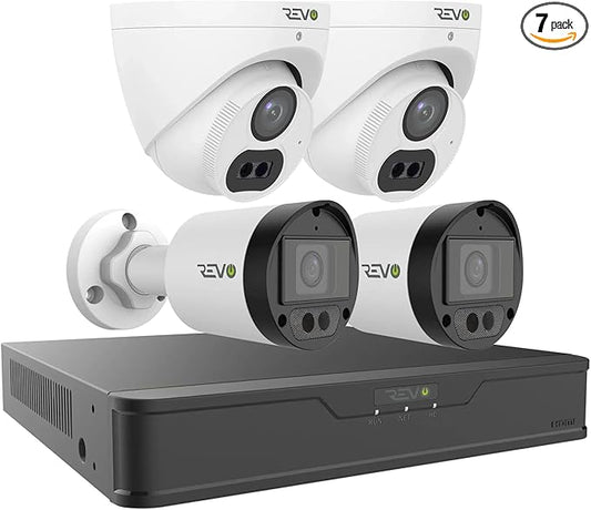 Revo Hybrid 8CH 4K Security System, 2TB Video Surveillance Grade HDD, 4X 4K Indoor/Outdoor IR Cameras with Built-in Microphone, Remote Viewing via Smartphone, PC and MAC (no Monthly fees)