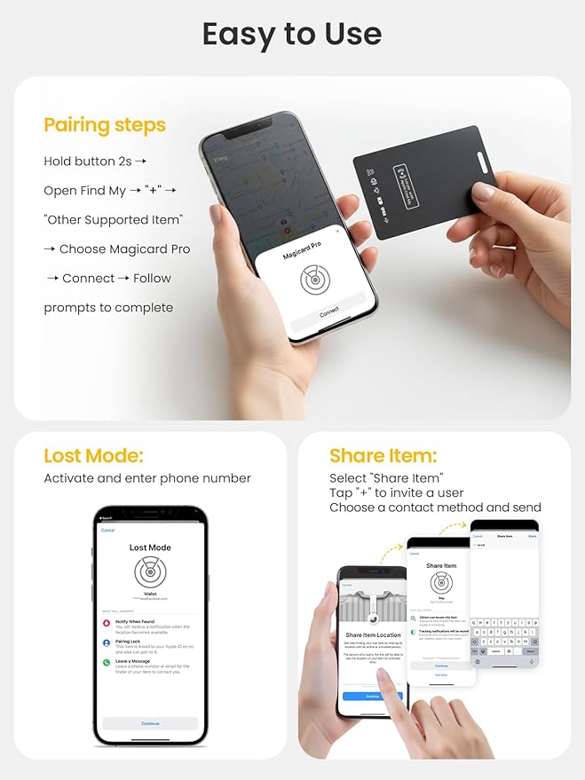 Wallet Tracker Card – Works with Apple Find My [Apple MFi Certified, iOS Only], Slim 1.65mm Bluetooth Item Finder, IP68 Waterproof, Wireless Rechargeable GPS Locator for Wallet, Keys & Luggage