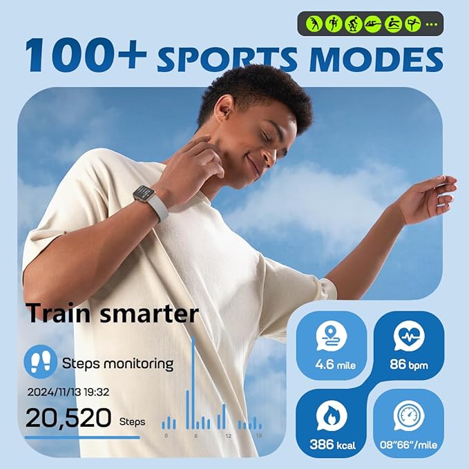 MorePro Health Fitness Tracker with Blood oxy-gen Monitor and 24/7 Heart Rate and Blood Pressure, Sleep Monitor, 120+ Sport Modes Waterproof Fitness Watch for Women Men Android iOS