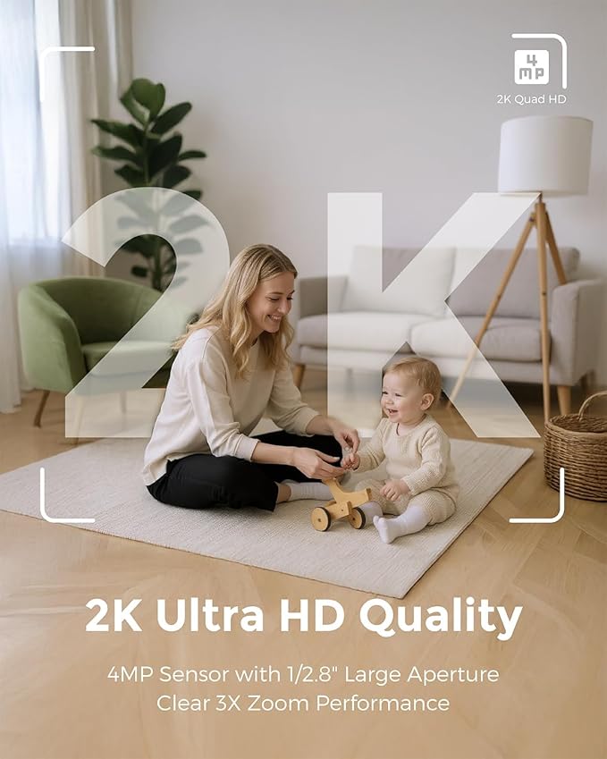 Devo Indoor Smart Cameras for Home Security 2K, 360 Pan-Tilt Human Pet Dog Baby Monitor Camera with Phone App, WiFi Home Camera Motion Detection, Color Night Vision 2-Way Audio, 256GB SD Card & Cloud