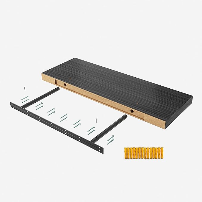 Floating Shelf, Set of 2 Wall Shelf, 36 in W x 12.75 in D x 2 in H Wooden Floating Wall Shelf with Invisible Brackets for Living Room/Bedroom/Bathroom/Kitchen Storage and Decor, Black Wood