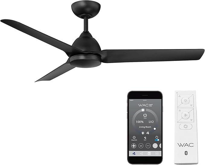 Mocha Indoor/Outdoor 3-Blade Smart Compatible Ceiling Fan 54in Matte Black with Remote Control and Wall Cradle. Works with iOS/Android, Alexa, Google Assistant, Samsung SmartThings, and Ecobee.