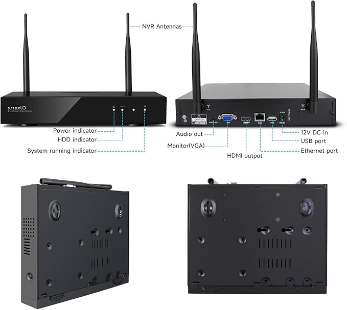 XMARTO Wireless Security Camera System 10CH 6PC 2K Wireless Security IP Camera System(Built-in Router, Plug N Play, Mobile View, Night Vision, Built-in Audio Mic)