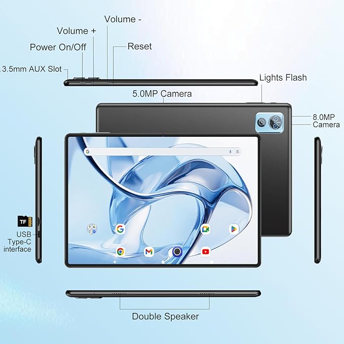 2025 Latest Tablet 10 inch Android 15 Tablets with Keyboard, 30GB RAM 64GB ROM 2.0GHz Octa-Core, Dual Camera, 1TB Expand, Widevine L1, 5G WiFi, BT 5.0, 2 in 1 Tableta PC (Black)