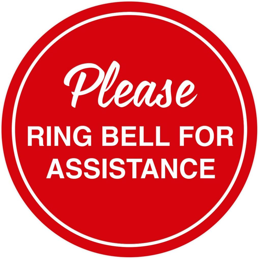 Signs ByLITA Circle Please Ring Bell For Assistance Wall or Door Sign | Easy Installation | Front Desk Reception Sign (Red) - Medium (5 Pack)