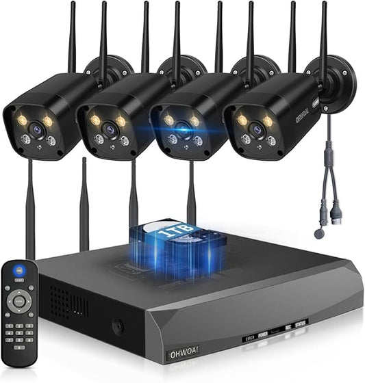 《Dual Antennas & 130°Wide Angle》Wireless Security Camera System Outdoor, Wireless Cameras for Home Security with Expandable 16CH 4K NVR, Surveillance Video Systems DVR Kits