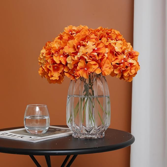 Tifuly Hydrangea Artificial Flowers -12 pcs Realistic Fake Hydrangea Silk Flowers with Stems Faux Hydrangea Flowers Heads for Office Home Party Wedding Centerpiece DIY Floral Decor (Orange)