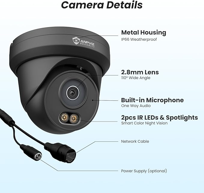 Anpviz 4K 8MP PoE Security IP Camera Outdoor, AI Human Vehicle Detection, 100FT Smart Dual Light Color Night Vision, Built-in Mic, 2.8mm Lens, IP66 Waterproof, NDAA Compliant, Black (U Series)