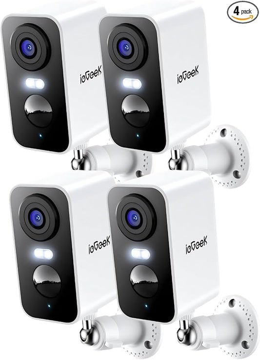 ieGeek Security Cameras Wireless Outdoor 4pcs, 2K 3MP Battery Powered WiFi Security Camera with Spotlight & Siren Alarm, Color Night Vision