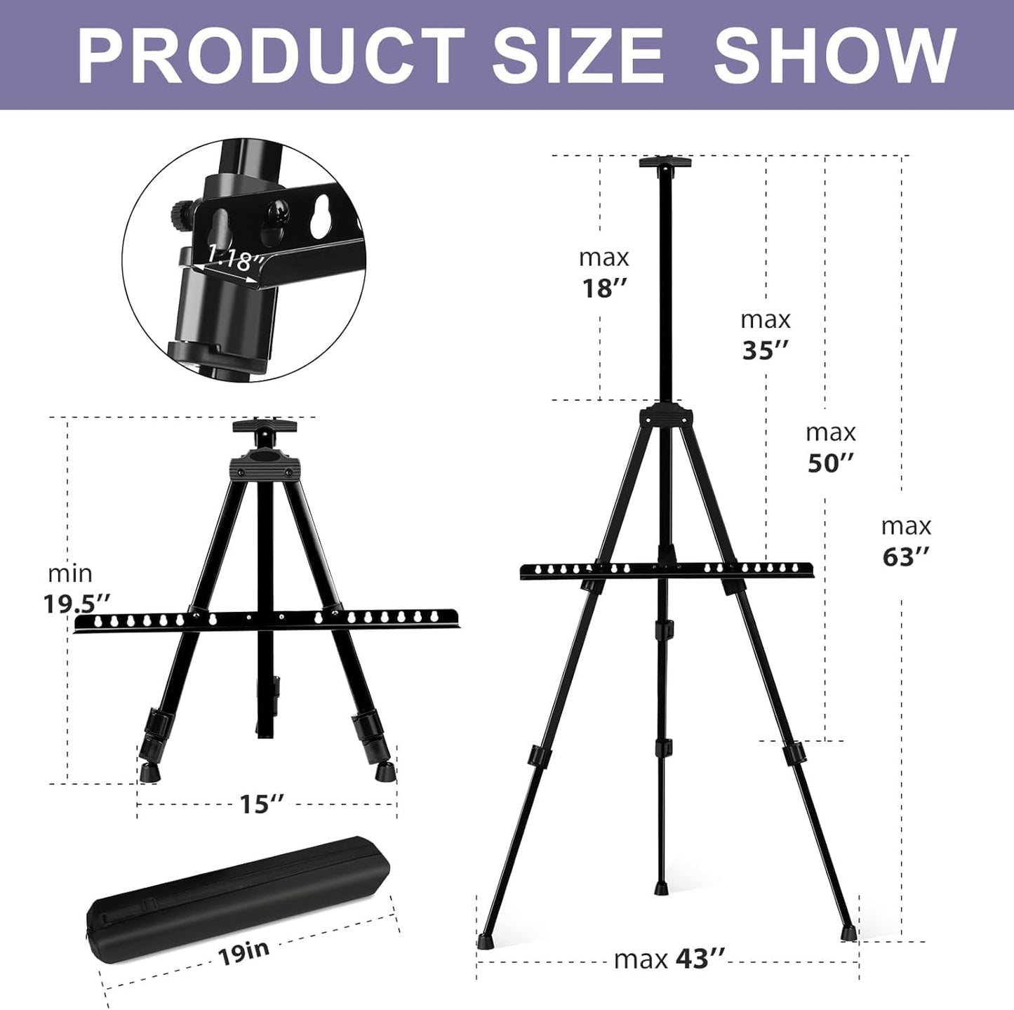 AROIC Art Painting Artist Easel Stand, Painting Display Easel Stand,Portable Adjustable Iron Tripod Display Stand with Bag, Height from 20 to 66 in for Table-Top/Floor Drawing and Displaying(8 Pack)