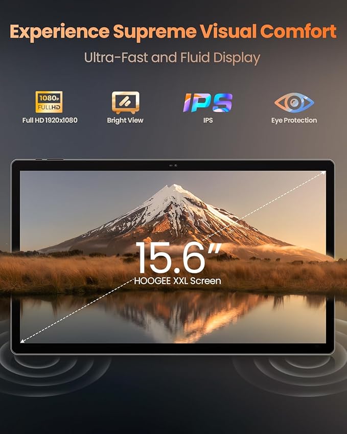 15.6 Inch Pro Tablet Android 14 Large Tablets 2025 Helio G99 Octa-Core 12GB, 1TB Expandable, 12000mAh 30W Fast Charge (inch, 15.6, Silver, 128, GB)