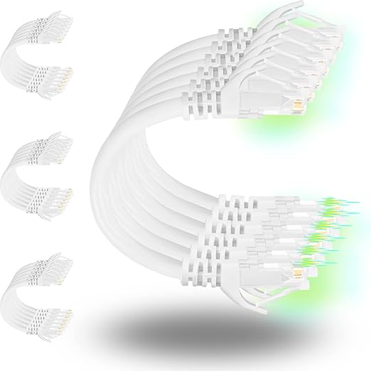 Rapink Patch Cables Cat6 5ft (24 Pack), Ethernet Patch Cable 10G Support, Cat 6 Patch Cable for Patch Panel to Switch, Flexiable Cat 6 Ethernet Cable with Gold Plated White