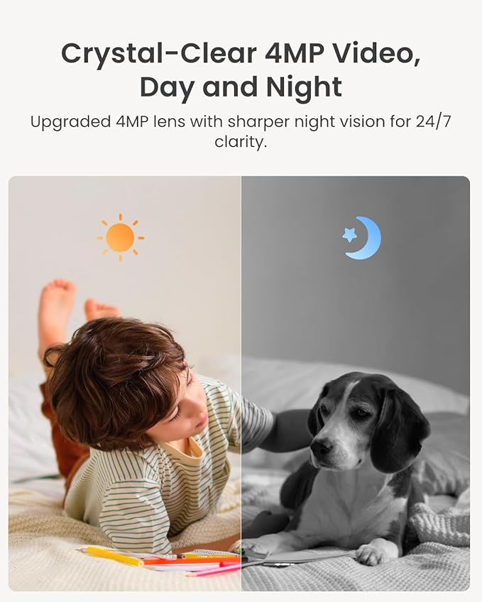REOLINK Home Security Camera System, 4MP HD Plug-in Indoor WiFi 6 Pan Tilt Pet Camera, Baby Monitor, Night Vision, 2 Way Talk, Smart Human/Pet Detection, Local microSD Card Storage, E1(2 Pack)