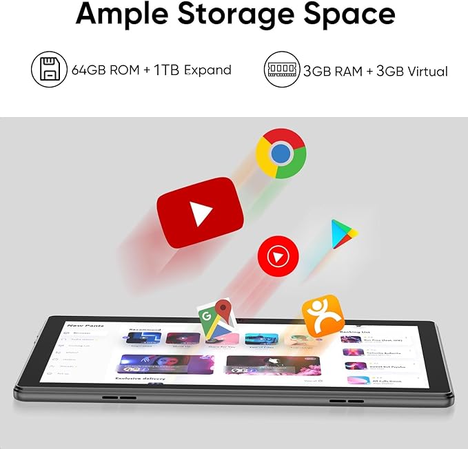 Tablet 10 inch Android 15 Tablets, 6GB RAM 64GB ROM 1TB Expand, Quad-Core Processor, 1280x800 LCD Touch Screen, WiFi 5, Dual Camera, BT5.0, 6000mAh Battery, Drop-Proof Case